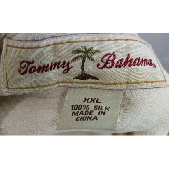Tommy Bahama 100% Silk Beige Stitch Shirt‎ Short Sleeve Pocket Size XXL - Picture 6 of 7
